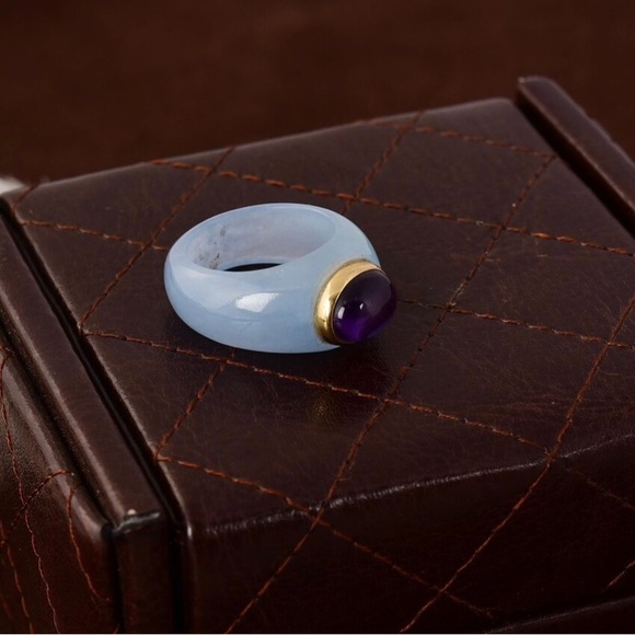 Natural Genuine Purple Amethyst and Chalcedony Band set in 14k gold - Picture 2 of 4